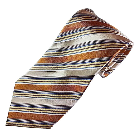 Geoffery Beene Gold-Blue-Yellow Stripes Silk Tie Necktie - Like New - Picture 1 of 4